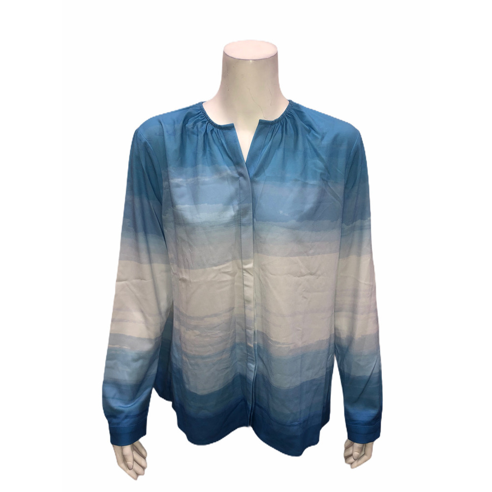 Kelly by Clinton Kelly Long Sleeves Printed Georgette Top Sky Small Size